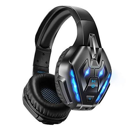 Premium Wireless Bluetooth 5.3 Over-Ear Headphones – Black gaming edition with blue LED