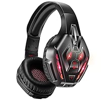 Premium Wireless Bluetooth 5.3 Over-Ear Headphones – Black gaming edition with red LED