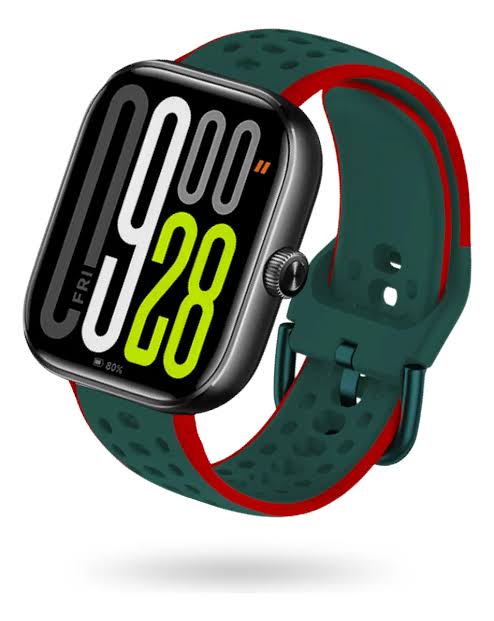 Premium HD Smart Watch - Green & Red silicone strap angled view