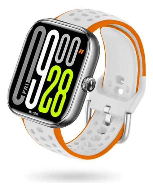 Premium HD Smart Watch - White & Orange silicone strap angled view